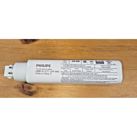 Philips 476093 4 PIN 12W LED PL-C/T 12W 12PLC/T 3K2B 9290018200 DIM 8 Pack New